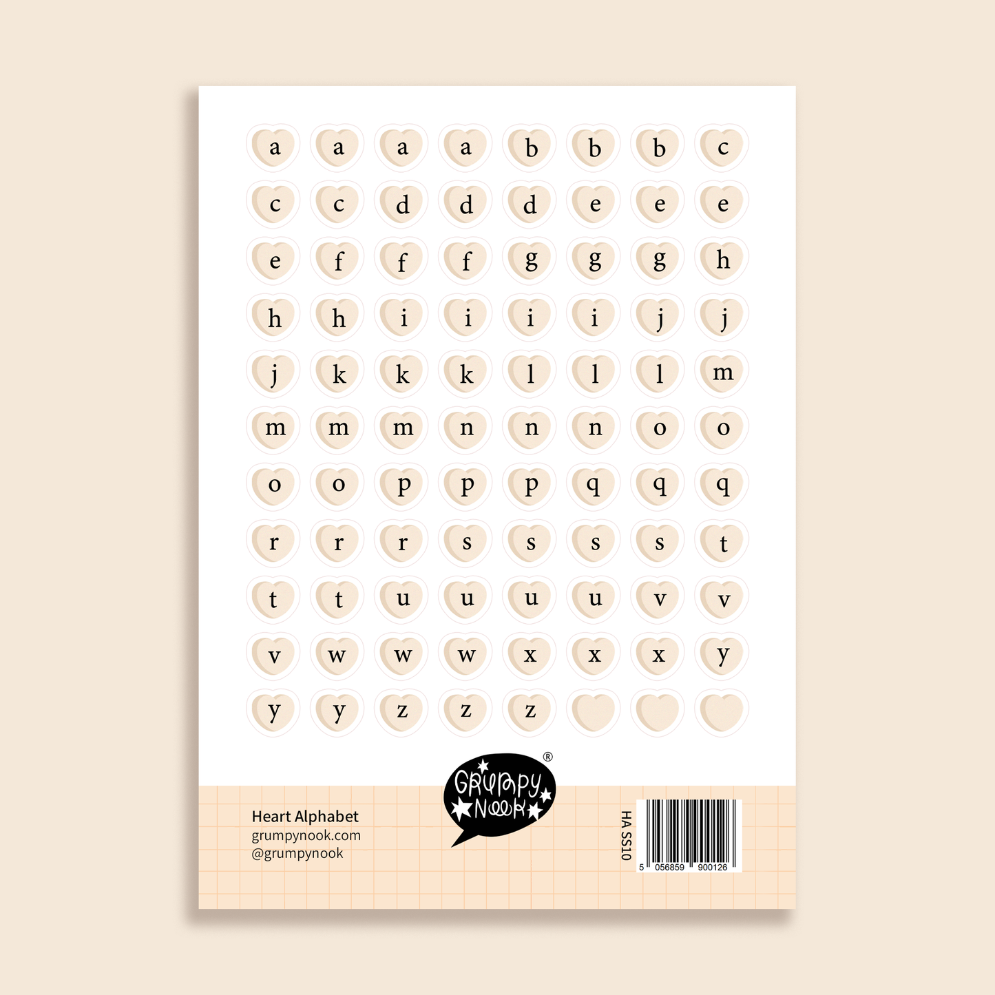 Heart alphabet - Stickersheet - Grumpy Nook