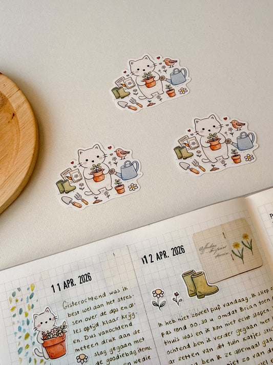 Gardening Cat diecut sticker