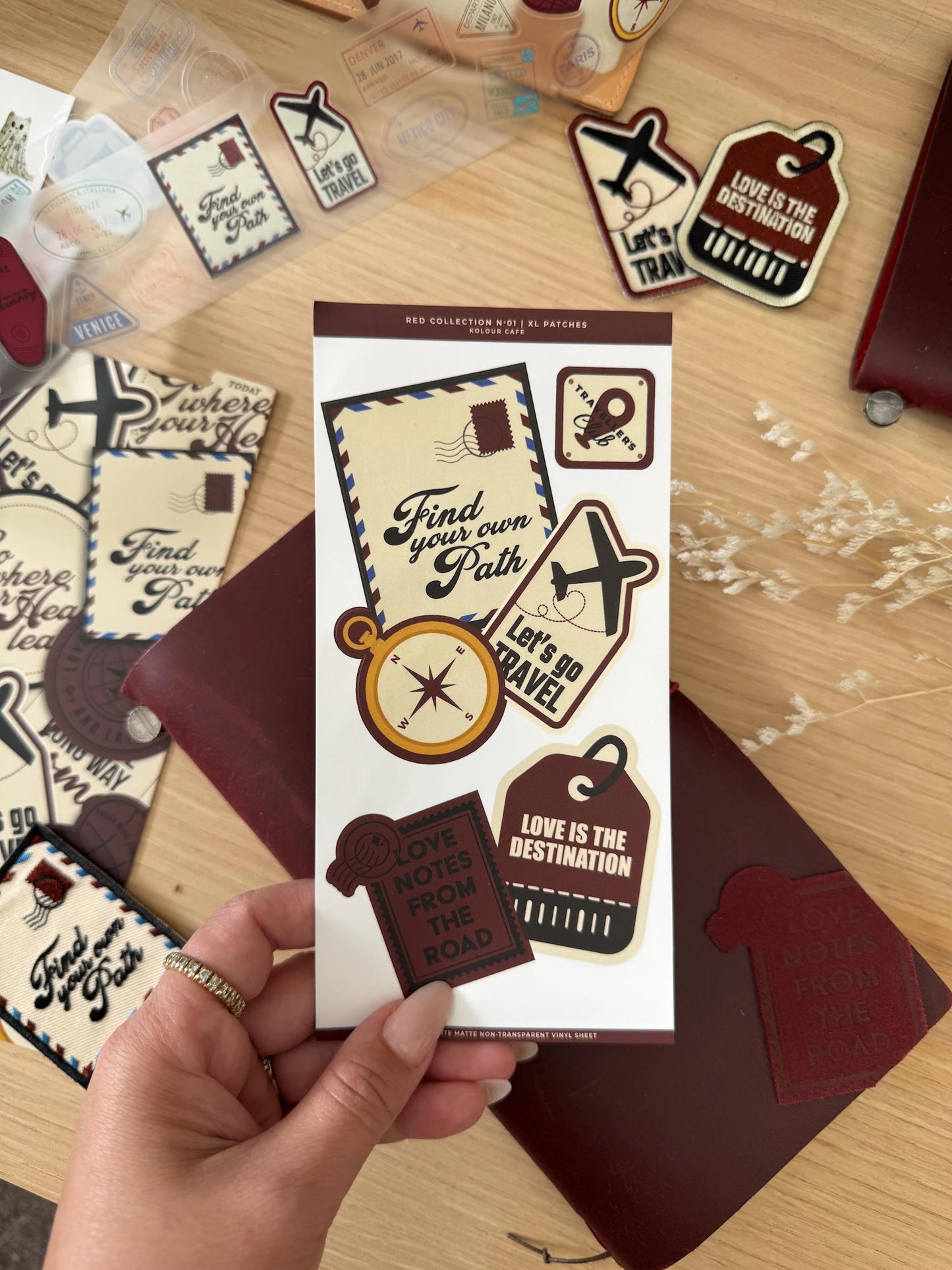 PRE-ORDER - Kolour Cafe - Vinyl sticker sheets - XL travel patches - RED collection