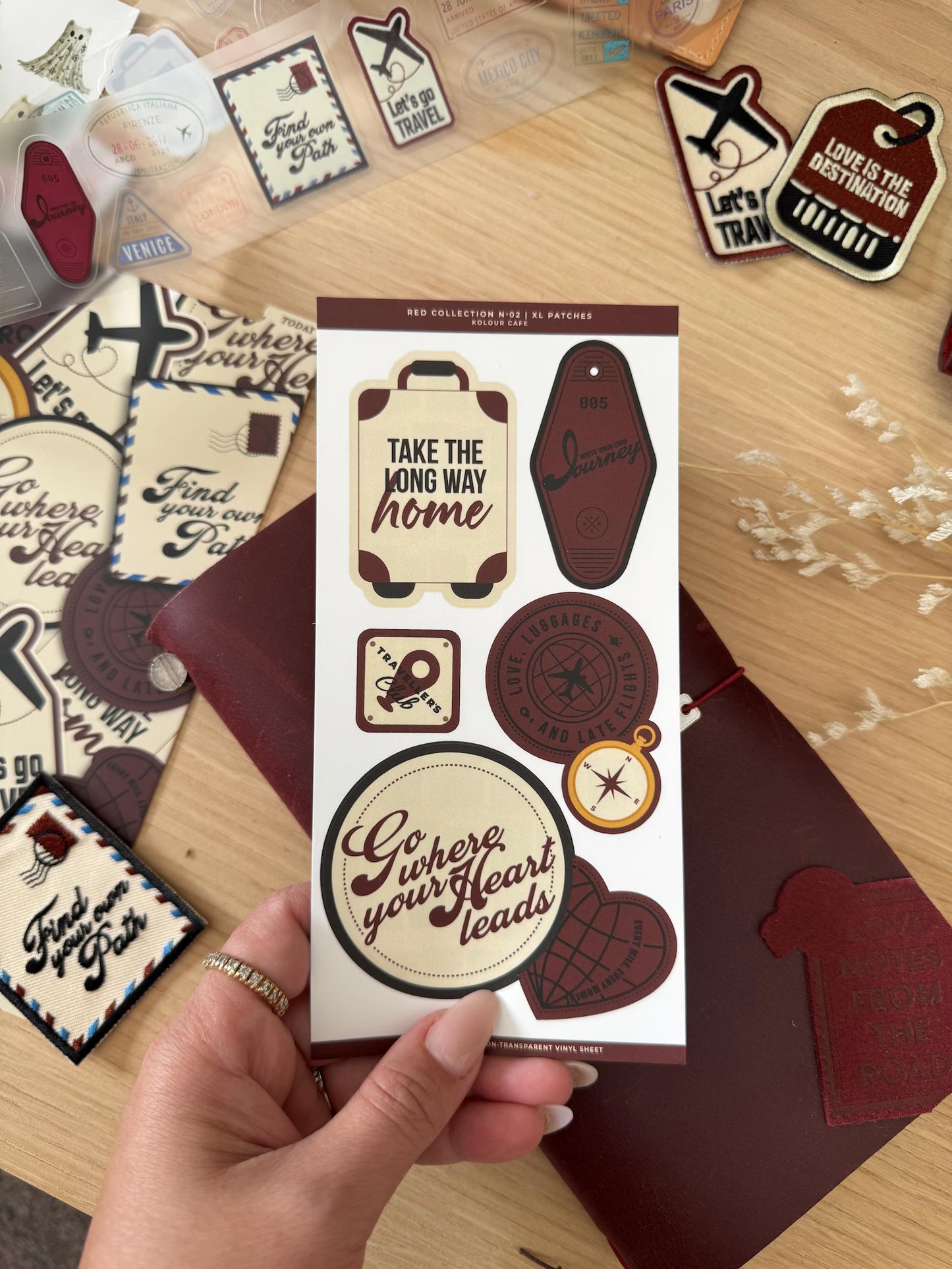 PRE-ORDER - Kolour Cafe - Vinyl sticker sheets - XL travel patches - RED collection