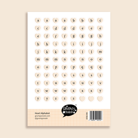 Heart alphabet - Stickersheet - Grumpy Nook