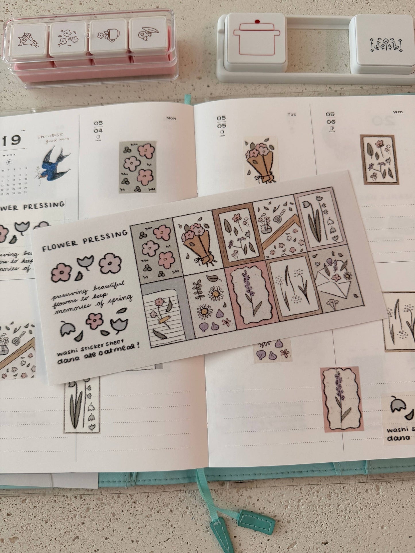 Dana ate oatmeal - sticker sheet - pressing flowers