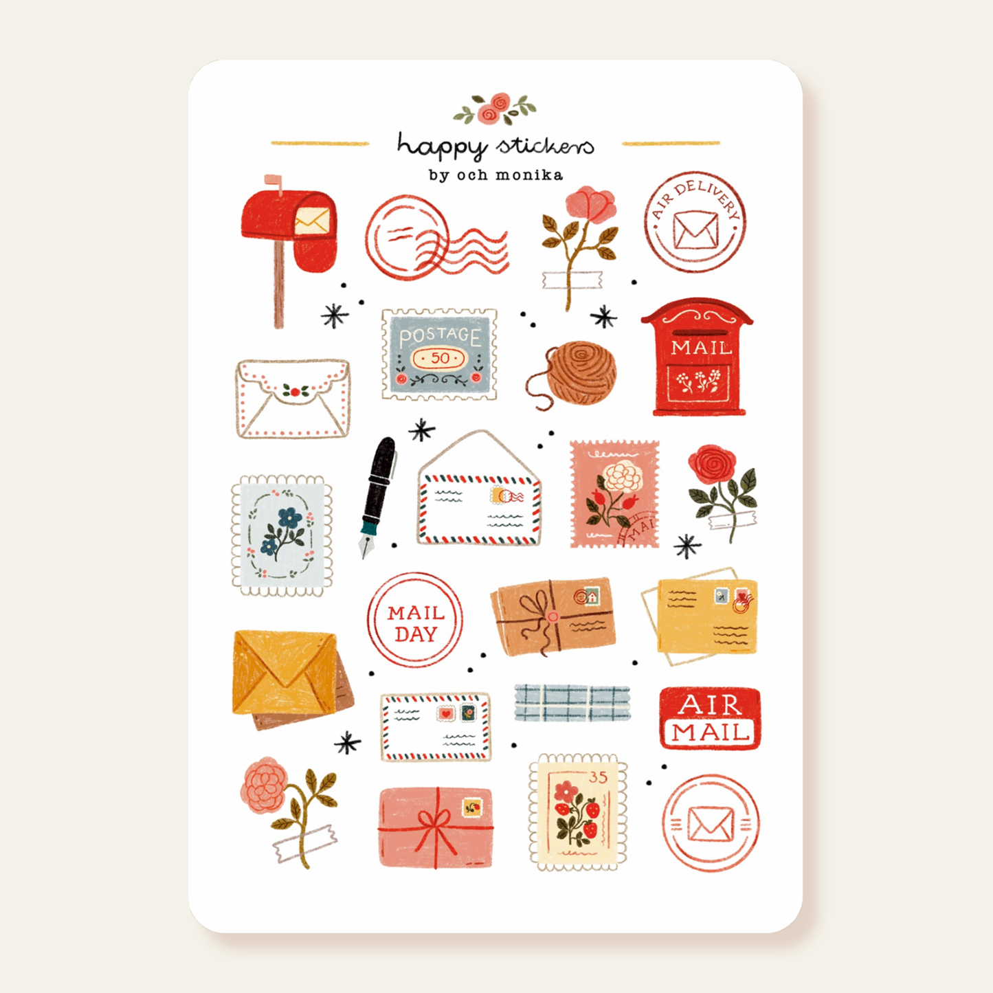 Vrolijke post - Stickervel | Briefpapier voor traditionele post
