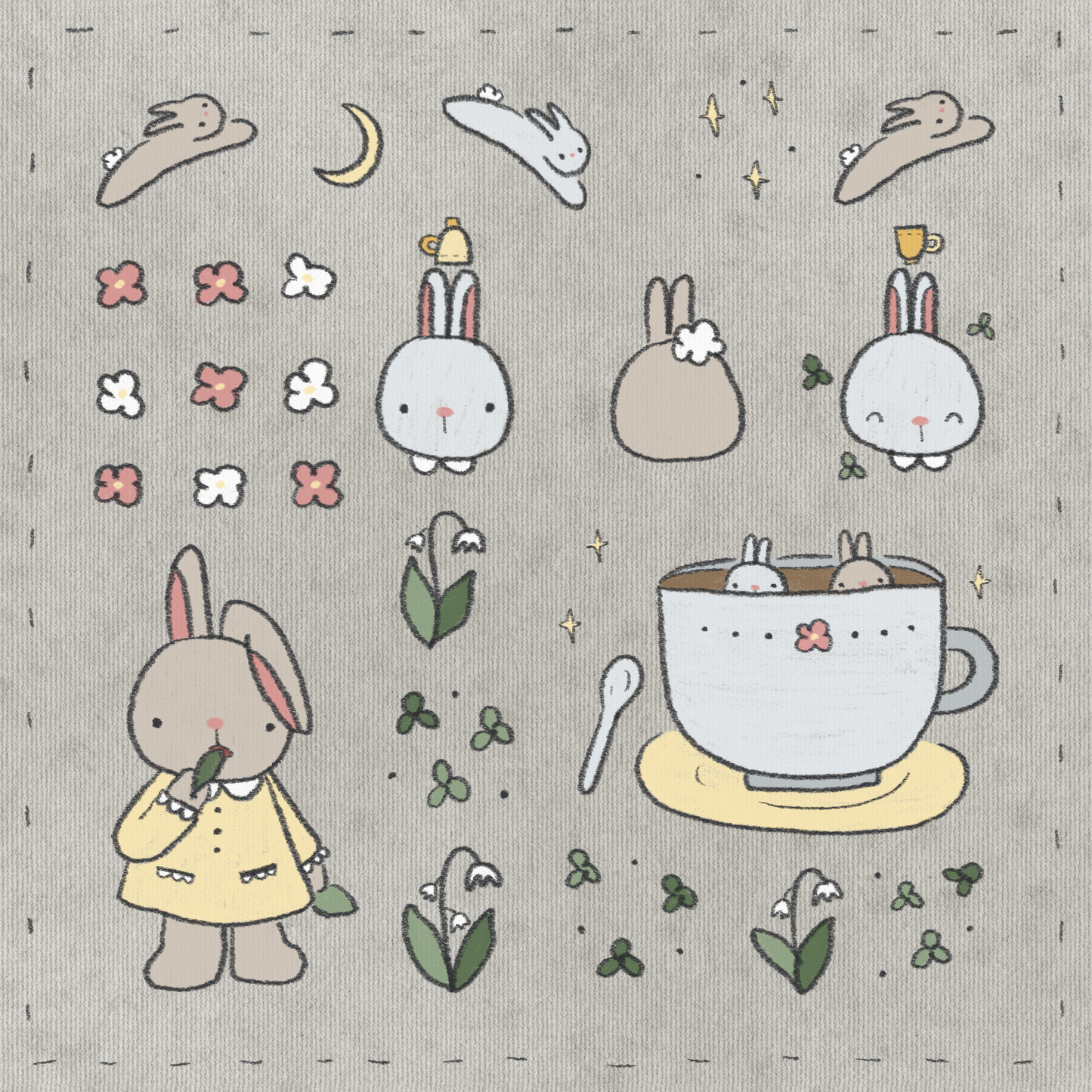 Dana ate oatmeal - washi stickersheet - Bunny