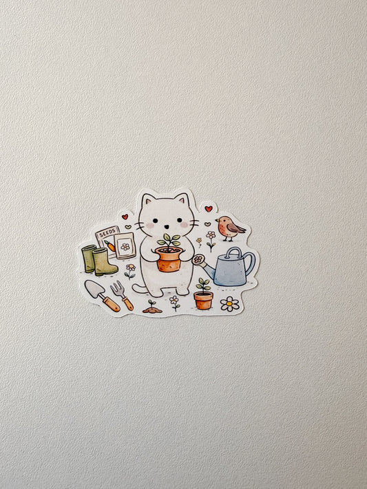 Gardening Cat diecut sticker