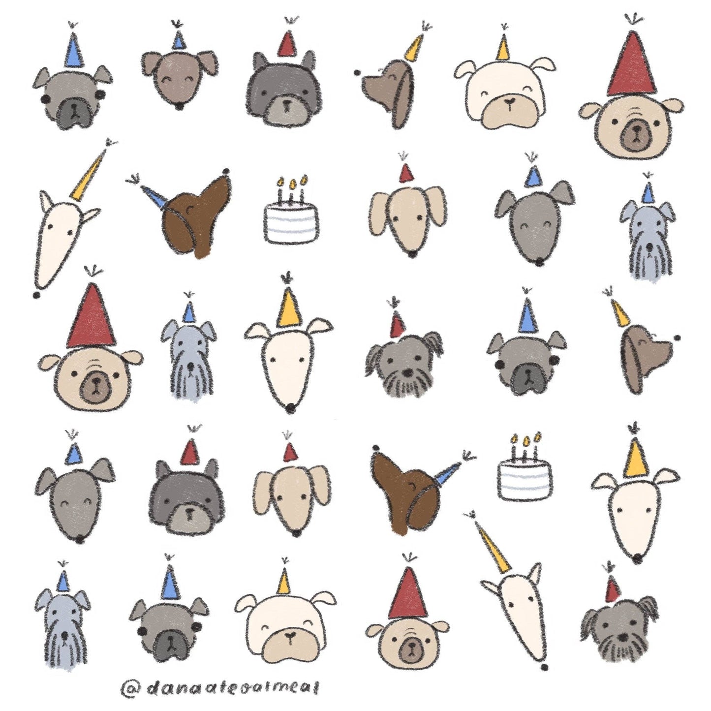 Dana ate oatmeal - Stickersheet - party dogs