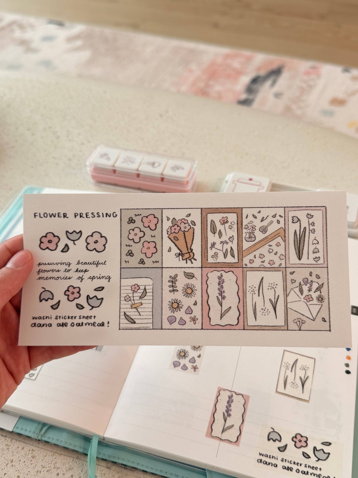Dana ate oatmeal - sticker sheet - pressing flowers