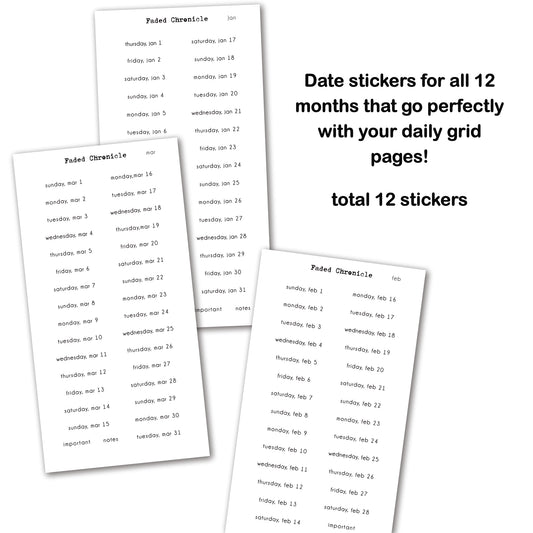 [PRE-ORDER] Faded Chronicle - 2026 functional date sticker bundle