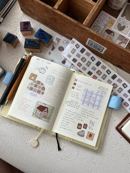 Dana ate oatmeal - cup flying car - wooden stamp