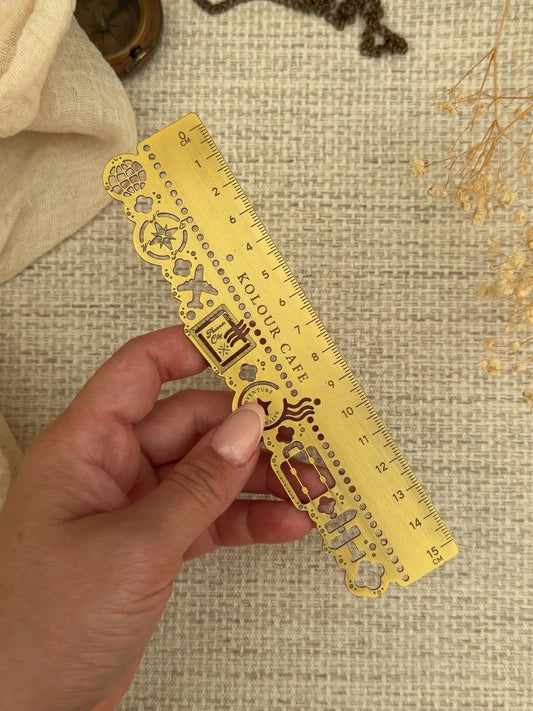 Kolour Cafe - Brass ruler - Travel themed