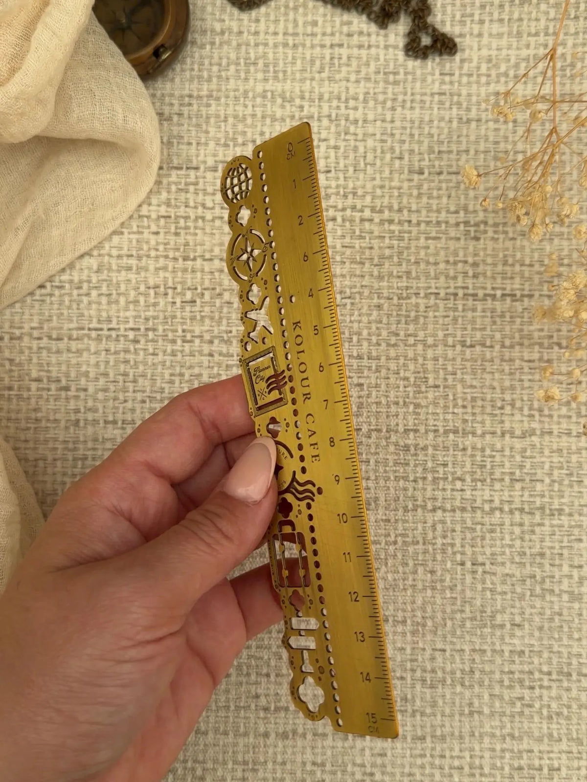 Kolour Cafe - Brass ruler - Travel themed